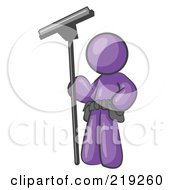 Poster, Art Print Of Purple Man Window Cleaner Standing With A Squeegee