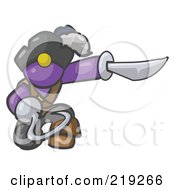 Poster, Art Print Of Kneeling Purple Man Pirate With A Hook Hand And A Sword