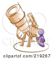 Poster, Art Print Of Purple Man Looking Through A Huge Telescope Up At The Stars In The Night Sky