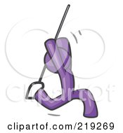 Purple Man Design Mascot Swinging On A Rope