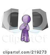 Royalty Free RF Clipart Illustration Of A Purple Business Man Standing In Front Of Servers