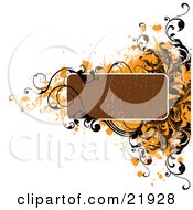 Poster, Art Print Of Grungy Brown Text Box With Orange And Black Vines And Splatters On A White Background