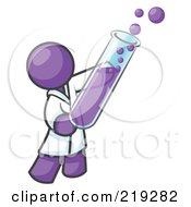 Clipart Illustration Of A Purple Man Scientist Holding A Test Tube Full Of Bubbly Liquid In A Laboratory by Leo Blanchette
