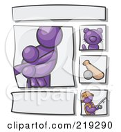 Poster, Art Print Of Scrapbooking Kit Page With A Purple People Family Cat Baseball And Man Fishing