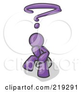 Poster, Art Print Of Confused Purple Business Man With A Questionmark Over His Head
