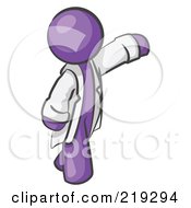 Purple Scientist Veterinarian Or Doctor Man Waving And Wearing A White Lab Coat