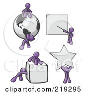 Poster, Art Print Of Purple Men With A Globe Presentation Board Cube And Star