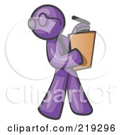 Poster, Art Print Of Purple Man Holding A Clipboard While Reviewing Employess