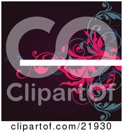 Clipart Picture Illustration Of A White Line For Text With Pink And Blue Vines Over A Red Background