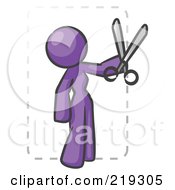 Purple Lady Character Snipping Out A Coupon With A Pair Of Scissors Before Going Shopping