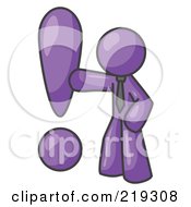 Purple Businessman Standing By A Large Exclamation Point by Leo Blanchette