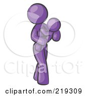 Poster, Art Print Of Purple Woman Carrying Her Child In Her Arms Symbolizing Motherhood And Parenting