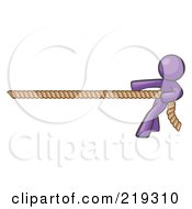 Purple Design Mascot Man Tugging On A Rope