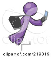 Distracted Purple Man Tripping On Steps While Texting On A Cell Phone