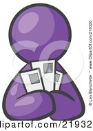 Purple Man Holding Three Coupons Or Envelopes Symbolizing Communications Or Savings
