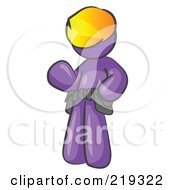 Friendly Purple Construction Worker Or Handyman Wearing A Hardhat And Tool Belt And Waving by Leo Blanchette