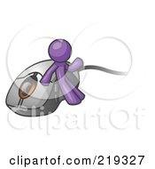 Royalty Free RF Clipart Illustration Of A Purple Man Leaning Against A Computer Mouse by Leo Blanchette