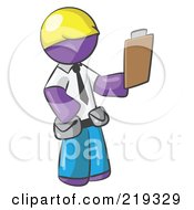 Poster, Art Print Of Purple Man Construction Site Supervisor Holding A Clipboard