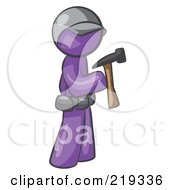 Purple Man Contractor Hammering by Leo Blanchette