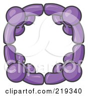 Poster, Art Print Of Four Purple People Standing In A Circle And Holding Hands For Teamwork And Unity
