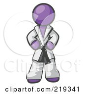 Poster, Art Print Of Tough Purple Man In A White Karate Suit And A Black Belt Standing With His Hands On His Hips