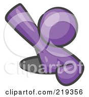 Purple Design Mascot Man Climbing Out Of A Man Hole