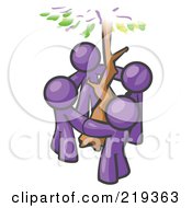 Group Of 4 Purple Men Standing In A Circle Around A Tree