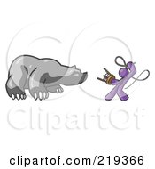Purple Man Holding A Stool And Whip While Taming A Bear Bear Market