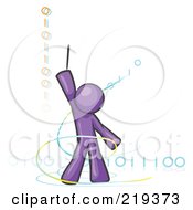 Poster, Art Print Of Purple Design Mascot Man Composing Binary Code