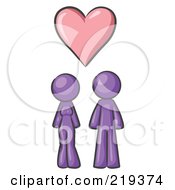 Royalty Free RF Clipart Illustration Of A Purple Design Mascot Couple Under A Purple Heart by Leo Blanchette