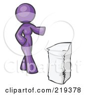 Purple Design Mascot Woman With A Stack Of Paperwork by Leo Blanchette