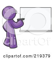 Purple Design Mascot Man Writing On A White Board