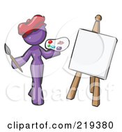 Poster, Art Print Of Purple Design Mascot Woman Artist Painting A Portrait