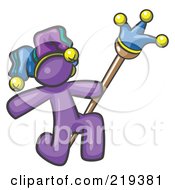 Royalty Free RF Clipart Illustration Of A Purple Design Mascot Man Court Jester Kneeling