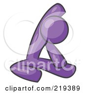 Poster, Art Print Of Purple Man Sitting On A Gym Floor And Stretching His Arm Up And Behind His Head