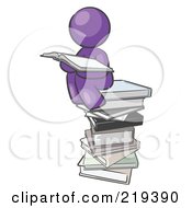 Purple Design Mascot Man Reading On A Stack Of Books by Leo Blanchette