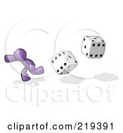 Royalty Free RF Clipart Illustration Of A Purple Design Mascot Man Running From Dice by Leo Blanchette