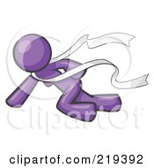 Royalty Free RF Clipart Illustration Of A Purple Design Mascot Woman Finishing First In A Race