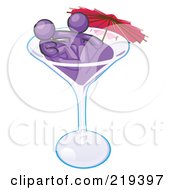 Purple Design Mascot Couple Soaking In A Cocktail Glass With An Umbrella by Leo Blanchette