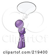 Purple Design Mascot Man In Thought With A Bubble