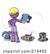 Purple Design Mascot Woman With Many Hats
