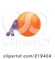 Poster, Art Print Of Strong Purple Business Man Pushing An Orange Sphere