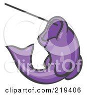 Purple Fish Jumping Up And Biting A Hook On A Fishing Line