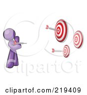 Poster, Art Print Of Purple Design Mascot Man Throwing Darts At Targets