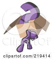 Poster, Art Print Of Purple Man Carrying A Heavy Question Mark In A Box