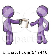 Purple Man Giving A Woman A Cup Of Coffee