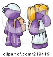 Poster, Art Print Of Purple School Boy And Girl With Backpacks