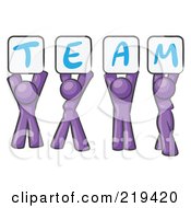 Purple Design Mascot Group Holding Up Team Signs
