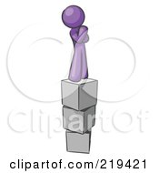 Royalty Free RF Clipart Illustration Of A Purple Design Mascot Man Thinking And Standing On Blocks