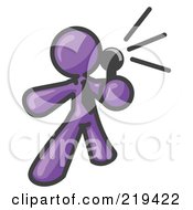Purple Man A Comedian Or Vocalist Wearing A Tie Standing On Stage And Holding A Microphone While Singing Karaoke Or Telling Jokes Clipart Illustration